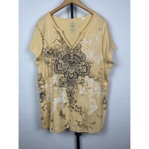 Chico's Zenergy Yellow Bejeweled Metallic Y2K Short sleeve T-Shirt Size XL/16